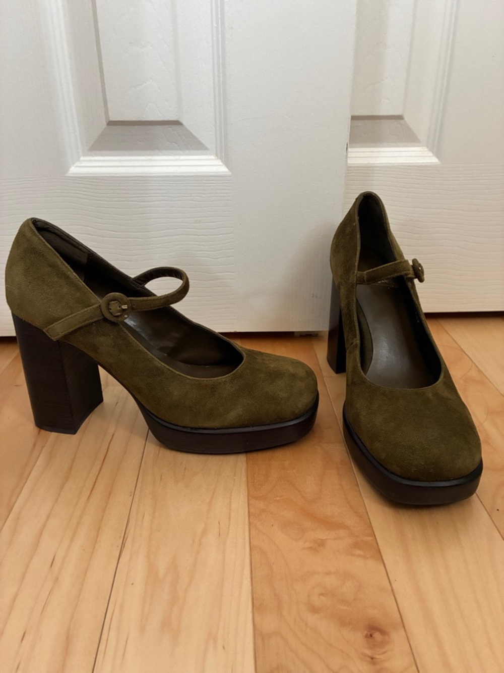 Jeffery Campbell Olive Green Suede Mary Ann Platform Pumps Heels